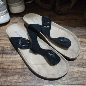 Serra Black Suede Buckle Sandals